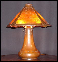 Dirk Van Erp hammered copper and mica table lamp.  Vented cap.  Signed. 